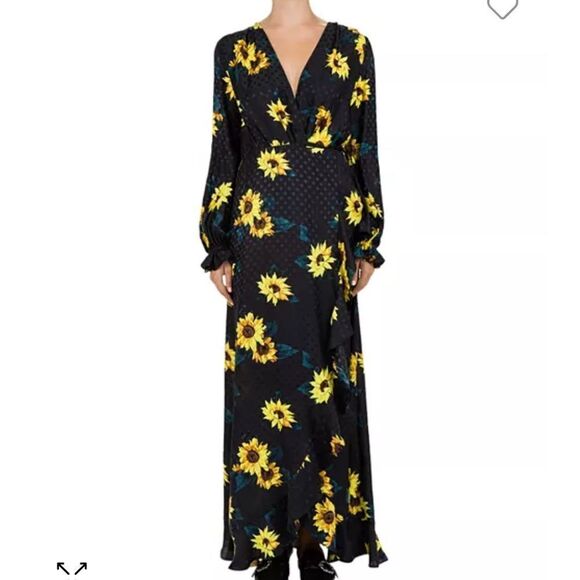 The Kooples Dresses & Skirts - The Kooples Floral Black and Yellow Wrap Maxi Dress